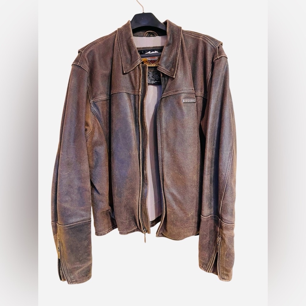 Harley-Davidson Distressed Brown Leather Billings Fargo Motorcycle Jacket - XL